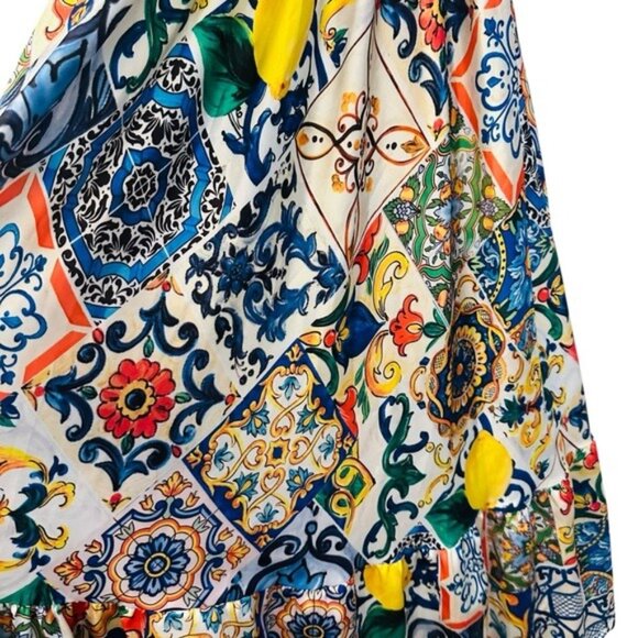 New Collection Italy Mosaic Tile Print Halter Maxi Dress Multicolor Size Small - Picture 3 of 10
